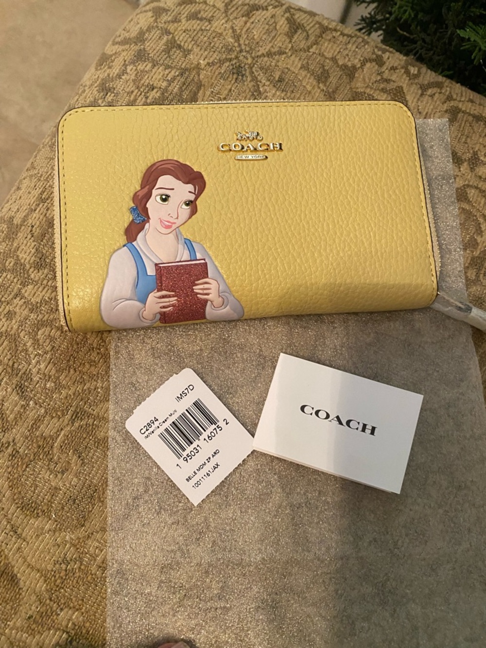 Coach Disney X Belle Medium Pebbled Leather Zip Wallet NWT